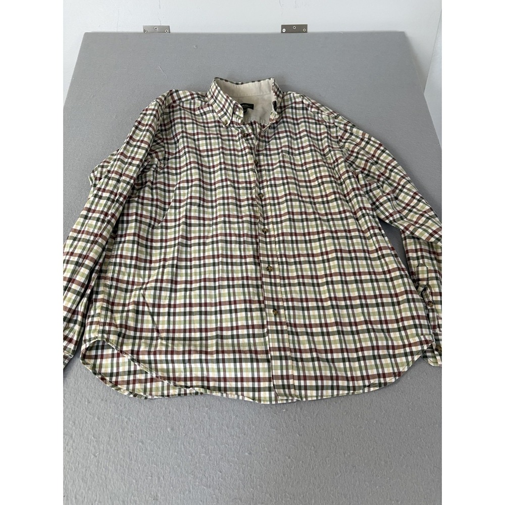 Eddie Bauer Shirt Mens Large Green Brown Plaid Button Down 100% Cotton Casual